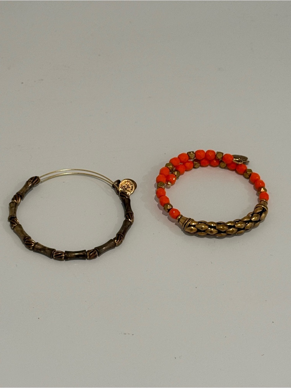 Alex and Ani Gold-Tone Bracelet Duo with Orange Beads
